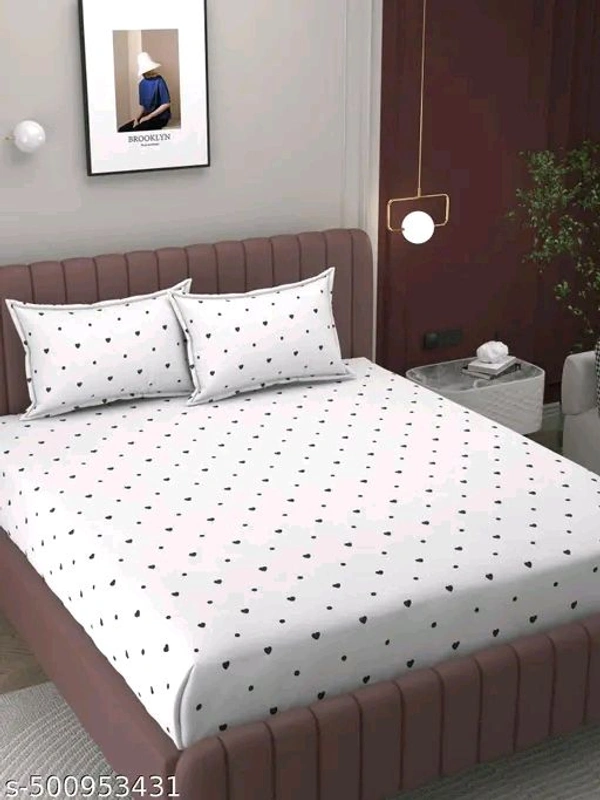 220 PCENFAP067 TC Cotton Feel Glace Cotton Printed Elastic Fitted King Size Double Bed Bedsheet with 2 Pillow Covers
  - Black Heart