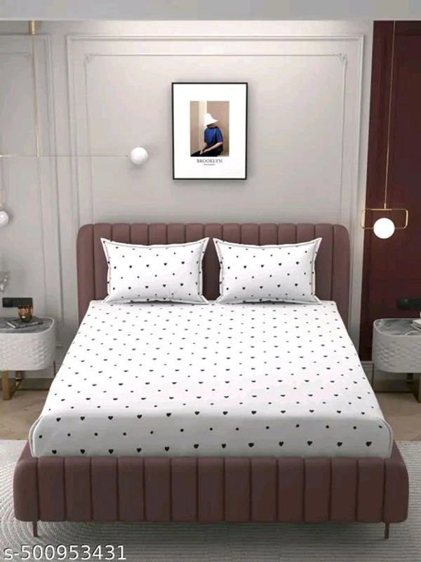 220 PCENFAP067 TC Cotton Feel Glace Cotton Printed Elastic Fitted King Size Double Bed Bedsheet with 2 Pillow Covers
  - Black Heart