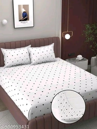 220 PCENFAP067 TC Cotton Feel Glace Cotton Printed Elastic Fitted King Size Double Bed Bedsheet with 2 Pillow Covers
  - Black Heart