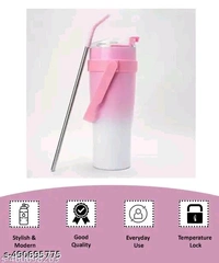 1200ml PCENFAP072 Stainless Steel Tumbler with Handle, Dual Lid, Drinking Straw | Hot and Cold Double Vacuum Insulated Flask | Fits Car Cup Holders |
  - Pink