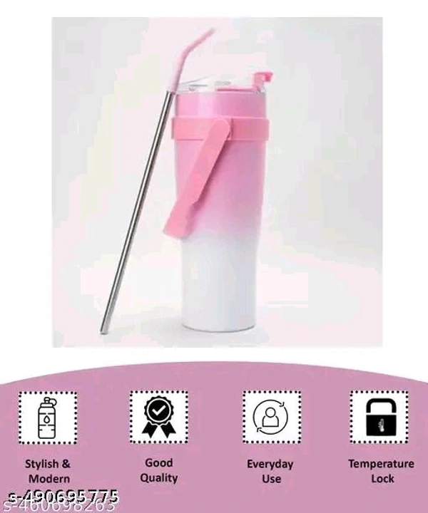 1200ml PCENFAP072 Stainless Steel Tumbler with Handle, Dual Lid, Drinking Straw | Hot and Cold Double Vacuum Insulated Flask | Fits Car Cup Holders |
  - Pink