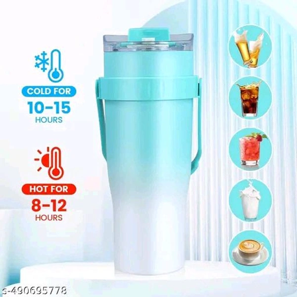 1200ml PCENFAP072 Stainless Steel Tumbler with Handle, Dual Lid, Drinking Straw | Hot and Cold Double Vacuum Insulated Flask | Fits Car Cup Holders |
  - Cerulean