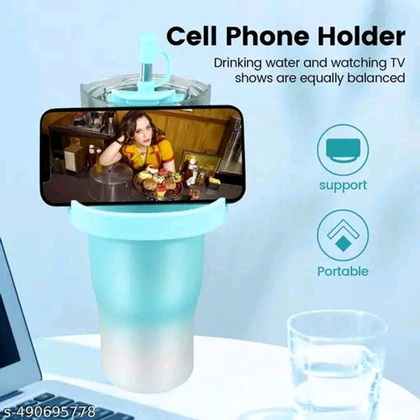 1200ml PCENFAP072 Stainless Steel Tumbler with Handle, Dual Lid, Drinking Straw | Hot and Cold Double Vacuum Insulated Flask | Fits Car Cup Holders |
  - Cerulean