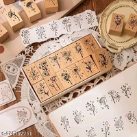 8PC PCENFAP078 Spray Shadow Series Retro Floral Plant Wooden Seal Stamp Pack Diy Scrapbooking, Crafts & Stationery Fun Seal Stamp (PACK OF 8PC)
  - Combo Design 1