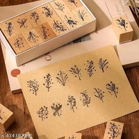 8PC PCENFAP078 Spray Shadow Series Retro Floral Plant Wooden Seal Stamp Pack Diy Scrapbooking, Crafts & Stationery Fun Seal Stamp (PACK OF 8PC)
  - Combo Design 1