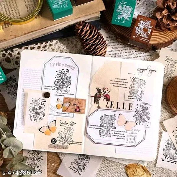 8PC PCENFAP078 Spray Shadow Series Retro Floral Plant Wooden Seal Stamp Pack Diy Scrapbooking, Crafts & Stationery Fun Seal Stamp (PACK OF 8PC)
  - Combo Design 3
