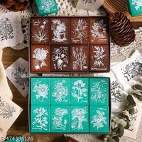 8PC PCENFAP078 Spray Shadow Series Retro Floral Plant Wooden Seal Stamp Pack Diy Scrapbooking, Crafts & Stationery Fun Seal Stamp (PACK OF 8PC)
  - Combo Design 3