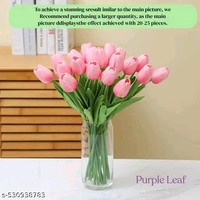 Purple PCENFAP090 Leaf 5PCs Artificial Flower White Tulip Flowers Sticks For Gifting Decorative Items Home Decor,Office, Bedroom, Balcony,Living Room Corner Table Top Bedroom Wedding Party Festive   - Sundown