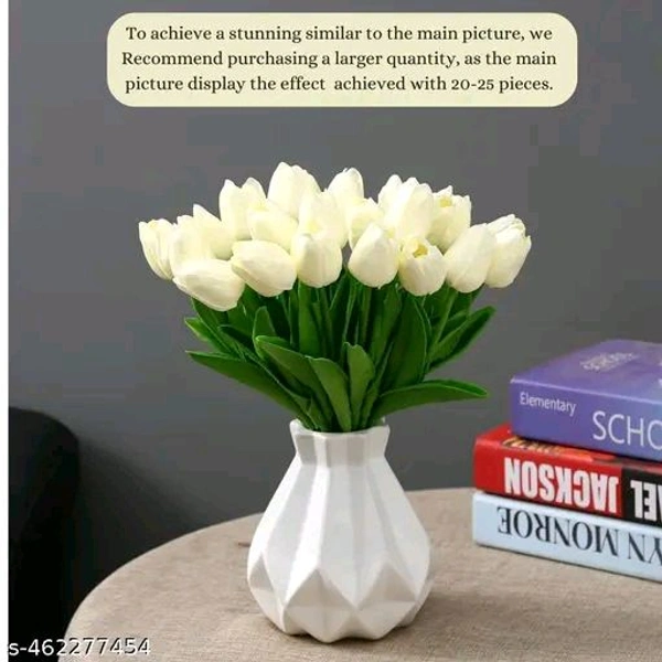 Purple PCENFAP090 Leaf 5PCs Artificial Flower White Tulip Flowers Sticks For Gifting Decorative Items Home Decor,Office, Bedroom, Balcony,Living Room Corner Table Top Bedroom Wedding Party Festive   - White