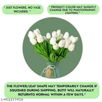 Purple PCENFAP090 Leaf 5PCs Artificial Flower White Tulip Flowers Sticks For Gifting Decorative Items Home Decor,Office, Bedroom, Balcony,Living Room Corner Table Top Bedroom Wedding Party Festive   - White