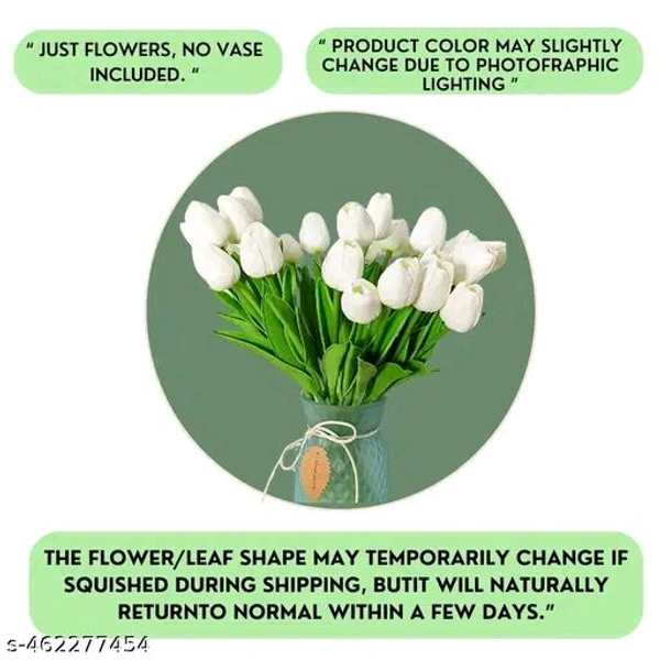 Purple PCENFAP090 Leaf 5PCs Artificial Flower White Tulip Flowers Sticks For Gifting Decorative Items Home Decor,Office, Bedroom, Balcony,Living Room Corner Table Top Bedroom Wedding Party Festive   - White