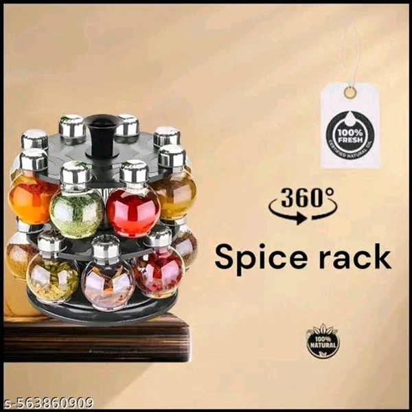 Plastic PCENFAP097 Big Revolving Spice Rack 16 In 1 Masala Rack Set Condiment Set Spice Container Tabletop Jar Bottle Spice Rack Unbreakable Kitchen Shelves (Black)
 