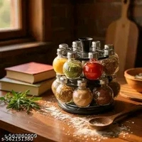 Plastic PCENFAP097 Big Revolving Spice Rack 16 In 1 Masala Rack Set Condiment Set Spice Container Tabletop Jar Bottle Spice Rack Unbreakable Kitchen Shelves (Black)
 