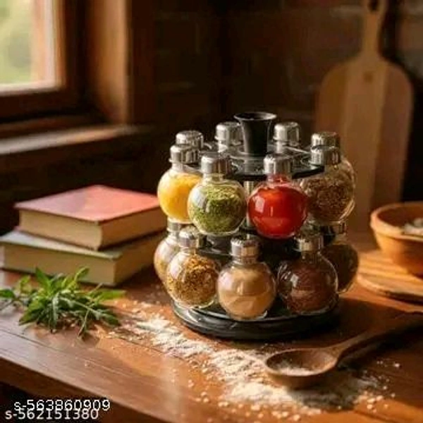 Plastic PCENFAP097 Big Revolving Spice Rack 16 In 1 Masala Rack Set Condiment Set Spice Container Tabletop Jar Bottle Spice Rack Unbreakable Kitchen Shelves (Black)
 