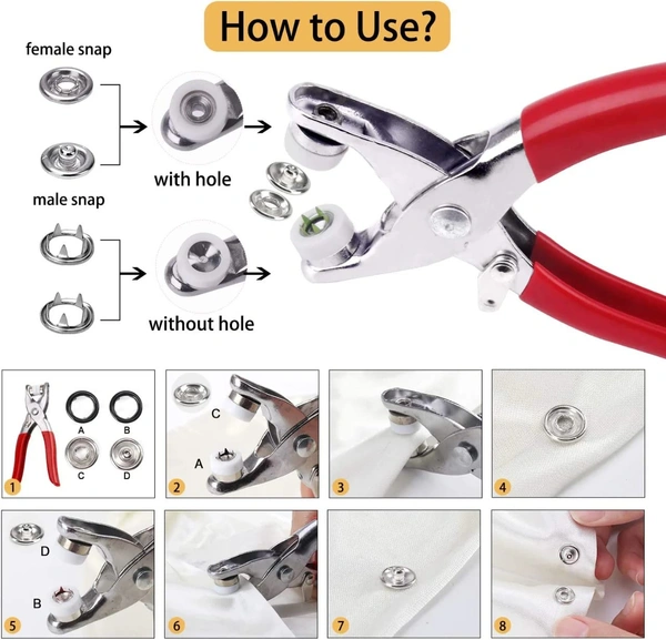 200pc Silver Button Thickened Snap Fasteners Kit Metal Copper Five Claw Buckle Set with Hand Pressure Pliers Tool DIY Sewing Buttons Set for Clothing Sewing and Crafting(only Silver Button)