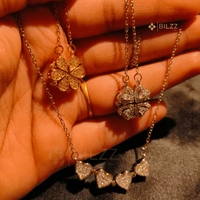 2-in-1 Magnetic 4 Clover Heart Radiant Necklace Set for Women