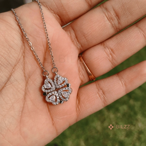 2-in-1 Magnetic 4 Clover Heart Radiant Necklace Set for Women