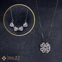 2-in-1 Magnetic 4 Clover Heart Radiant Necklace Set for Women