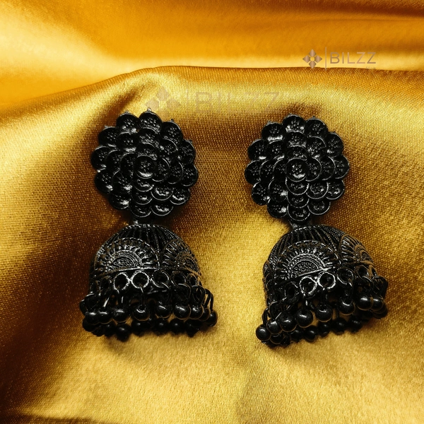 Black Rose Jhumka Earrings: Timeless Grace