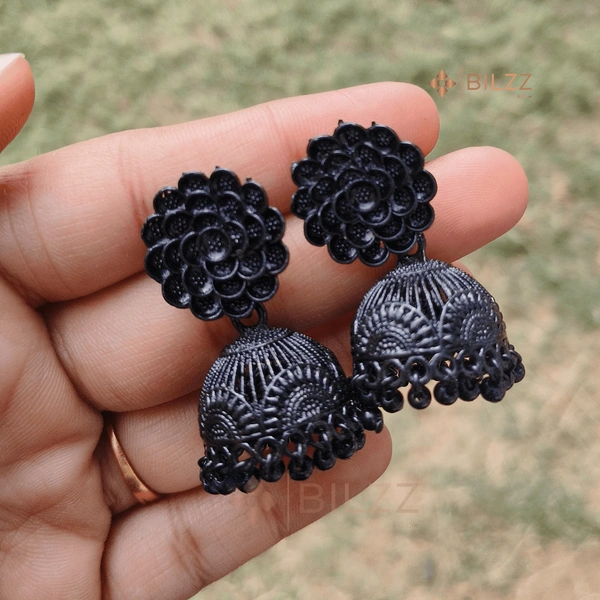 Black Rose Jhumka Earrings: Timeless Grace