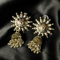 Chakra Silver Jhumka Earrings: With Silver Beads
