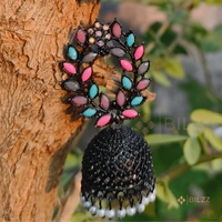 Classic Black Jhumkas: Handcrafted Beauty