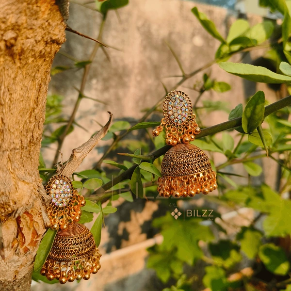 Golden Jhumka Earrings: Elegance Indian Jewelry