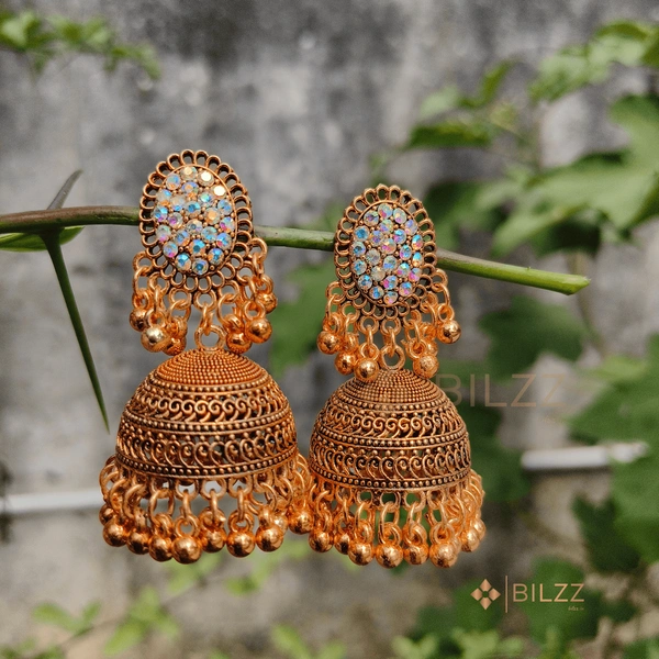 Golden Jhumka Earrings: Elegance Indian Jewelry