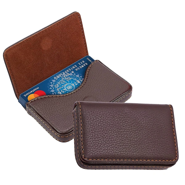 Pocket Sized Stitched PU Leather Credit Card Holder Visiting Business Card Case Wallet with Magnetic Shut for Men & Women (10 x 6 x 1.6 cm)(Multi Design & Colour))