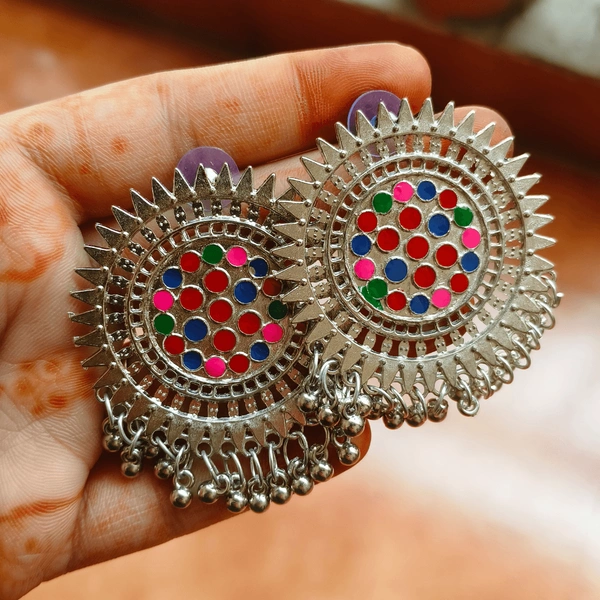 Rainbow Chakra Radiance: Multicolored Jhumka Earrings - Style 1