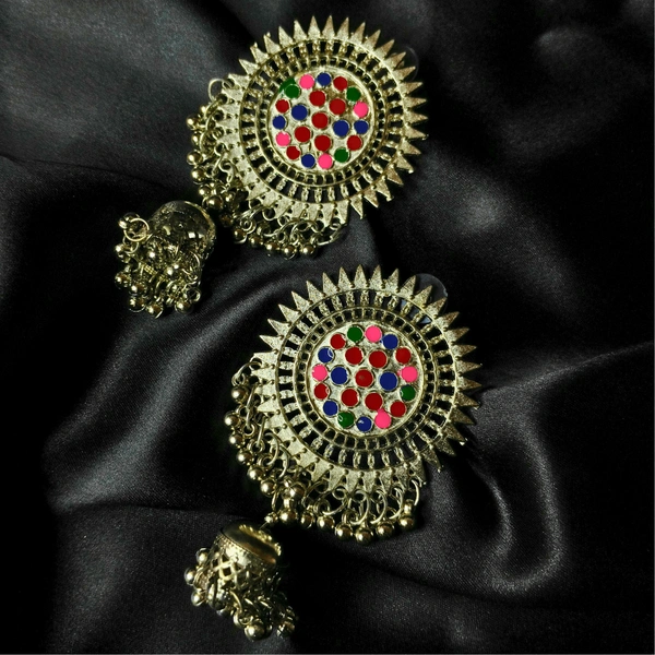 Rainbow Chakra Radiance: Multicolored Jhumka Earrings - Style 2