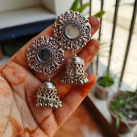 Set of 10 Silver Ethnic Jhumka Earrings with Free set of 2 Pendants Necklace Included