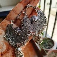 Set of 10 Silver Ethnic Jhumka Earrings with Free set of 2 Pendants Necklace Included