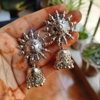 Set of 10 Silver Ethnic Jhumka Earrings with Free set of 2 Pendants Necklace Included