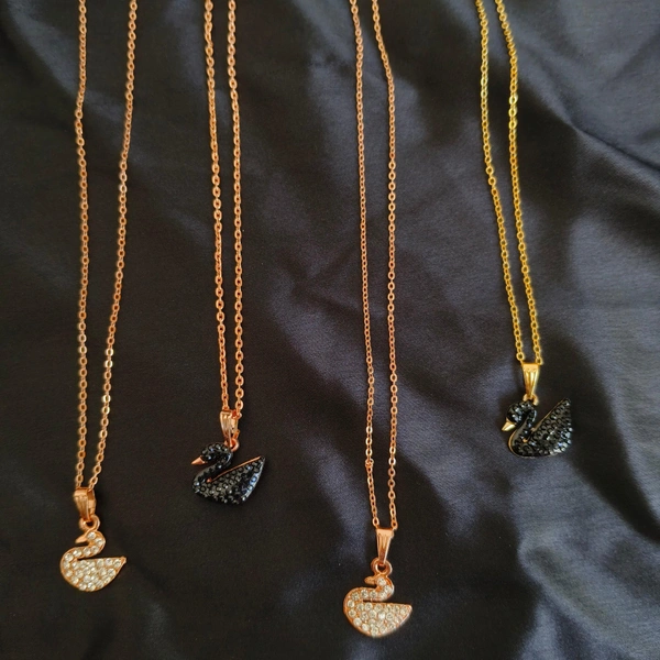 Set of 2 Rose Gold Plated and Black Swan Pendant Necklace for Women