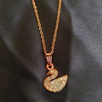 Set of 2 Rose Gold Plated and Black Swan Pendant Necklace for Women