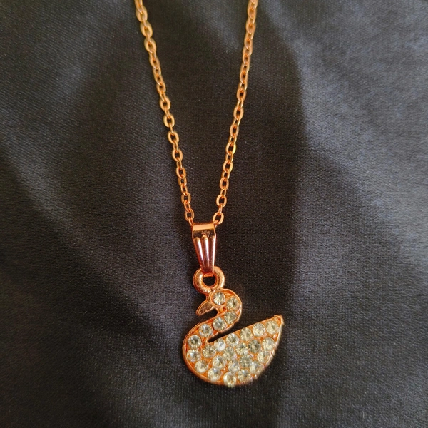 Set of 2 Rose Gold Plated and Black Swan Pendant Necklace for Women