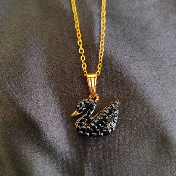 Set of 2 Rose Gold Plated and Black Swan Pendant Necklace for Women