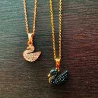 Set of 2 Rose Gold Plated and Black Swan Pendant Necklace for Women