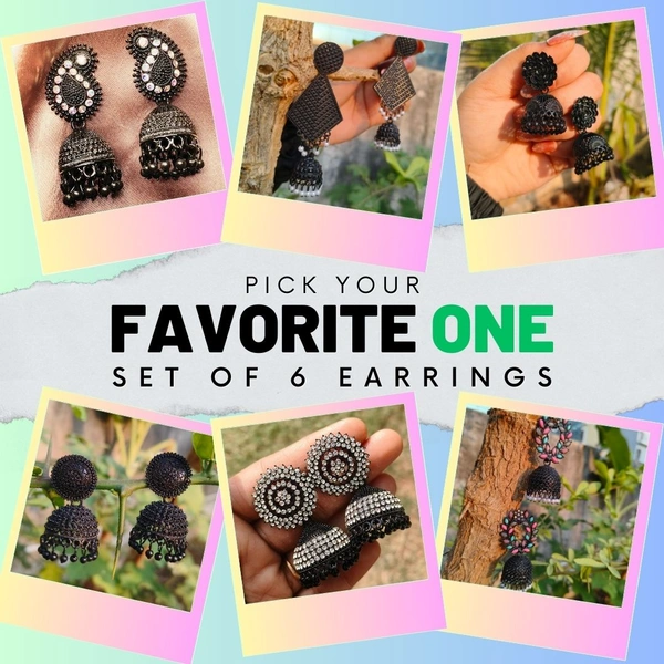 Set of 6 Black Rose Jhumka Earrings with Free Black or Rose Gold stainless steel duck pendant