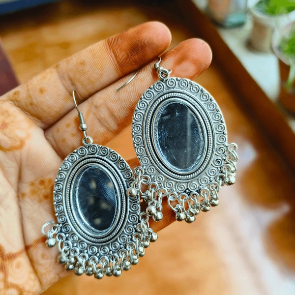 Silver Oval Jhumka Elegance Earrings