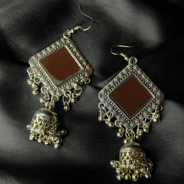 Silver Prism: Silver Triangle Jhumka Earrings - Style 1