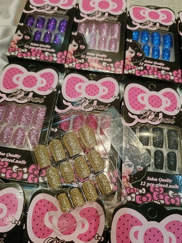GLITTER NAILS WITH GLUE STICKERS  - Dark Pink