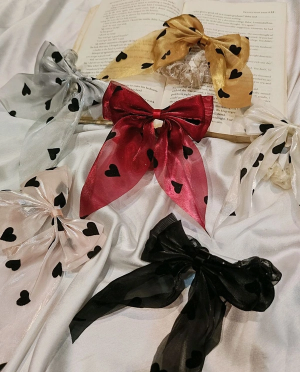 HEART ORGANZA BOW BANDS  - Maroon