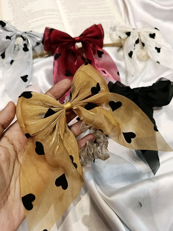 HEART ORGANZA BOW BANDS  - Mustard