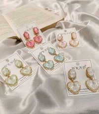 WATER MARBLE HEART EARRINGS  - Dark Pink