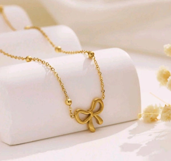 GOLDEN BOW BEADED NECKPIECE ( ANTI TARNISH - STAINLESS STEEL) 