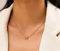 GOLDEN BOW BEADED NECKPIECE ( ANTI TARNISH - STAINLESS STEEL) 