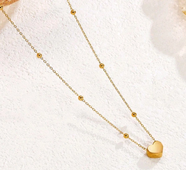 GOLDEN HEART BEADED NECKPIECE ( ANTI TARNISH - STAINLESS STEEL) 
