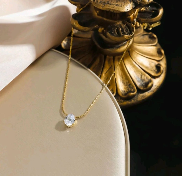 CRYSTAL TEAR DROP NECKPIECE ( ANTI TARNISH - STAINLESS STEEL) 